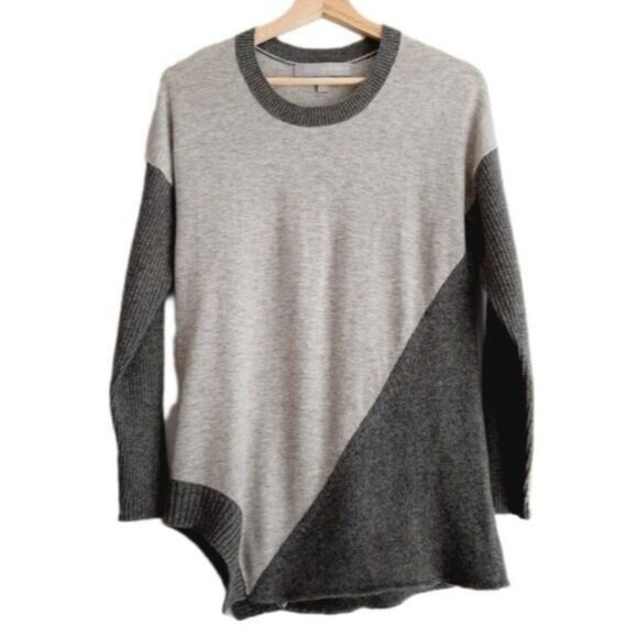 SOPHIA MILANO 100% 2-ply Cashmere Sweater Colorblock Grey Sz S - Picture 1 of 7